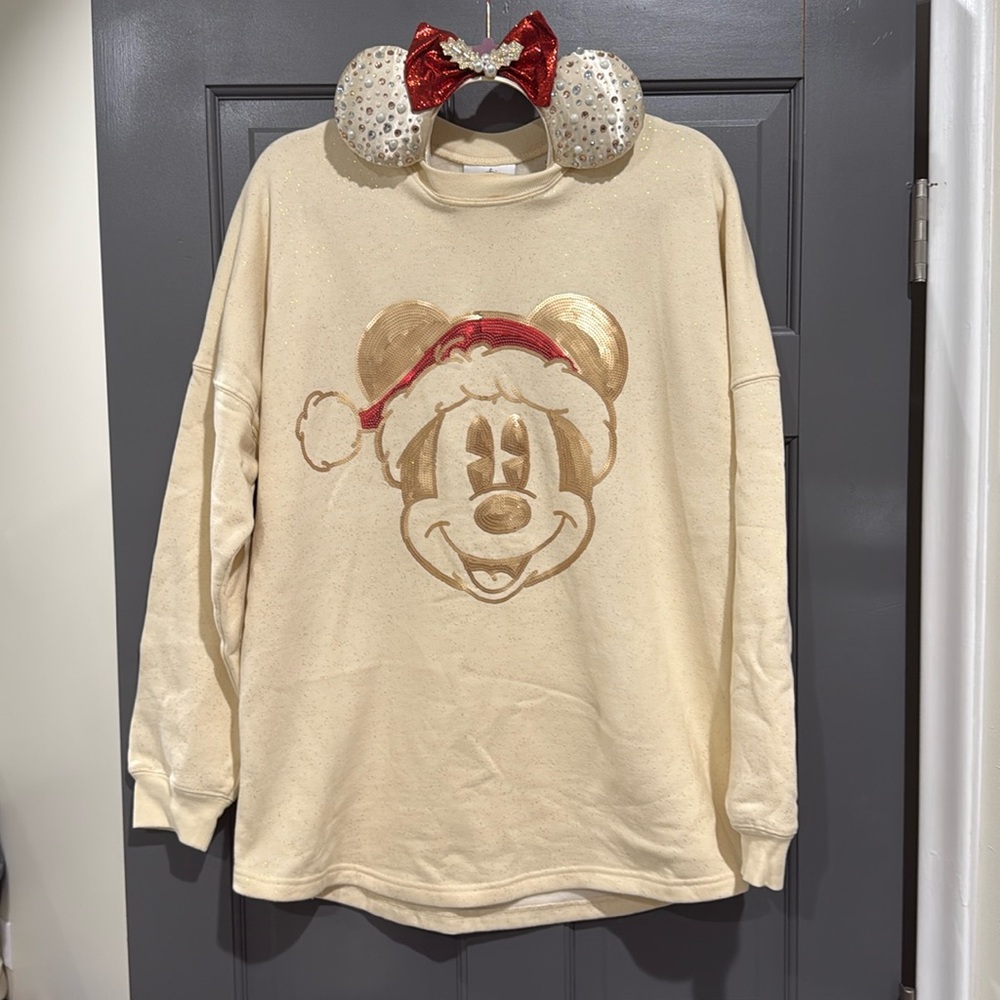 Disney Christmas spirt jersey sweater (M) with matching ears
